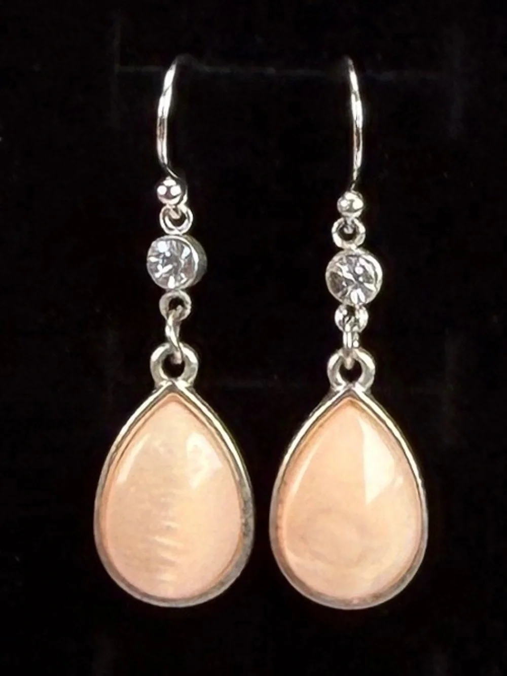 Silvertone bling light peachy blush tone drop pierced earrings